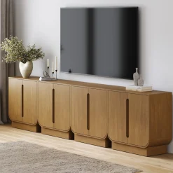 Wooden Arched TV Console Stand Light Brown for TVs up to 100