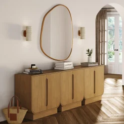 Wooden Arched TV Console Stand Light Brown for TVs up to 75