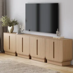 Wooden Arched TV Console Stand Raw Oak for TVs up to 100