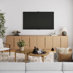 Wooden Arched TV Console Stand Raw Oak for TVs up to 100