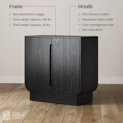 Wooden Arched TV Console Stand Black Oak for TVs up to 100"