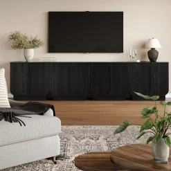 Wooden Arched TV Console Stand Black Oak for TVs up to 100