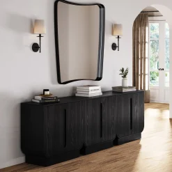 Wooden Arched TV Console Stand Black Oak for TVs up to 75