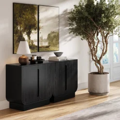 Wooden Arched TV Console Stand Black Oak for TVs up to 65