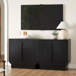 Wooden Arched TV Console Stand Black Oak for TVs up to 65