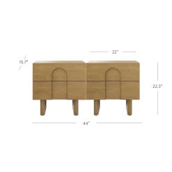 Wooden Bedside Table with Drawers Light Brown Set of 2