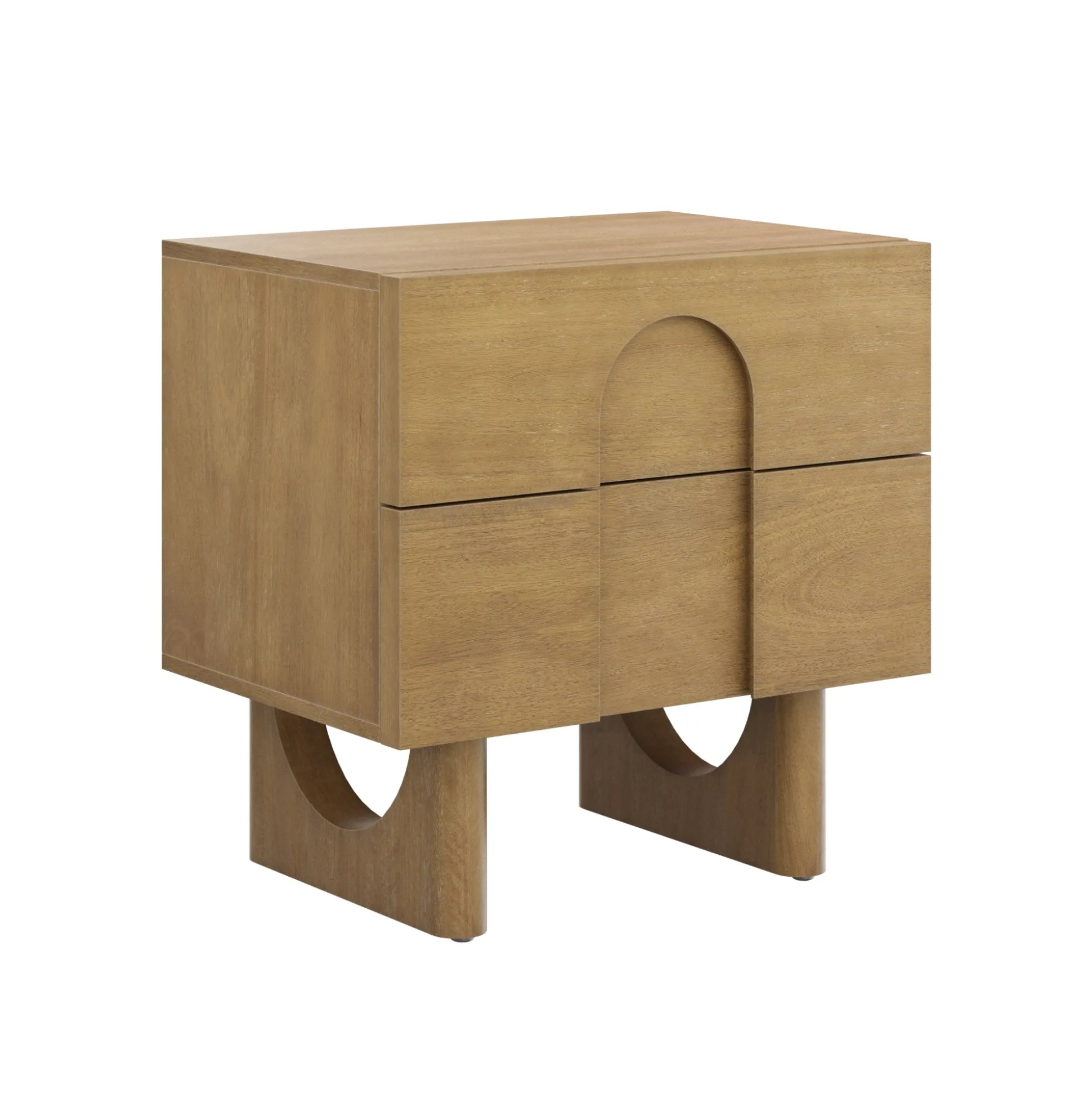 Wooden Bedside Table with Drawers and Solid Wood Legs Light Brown