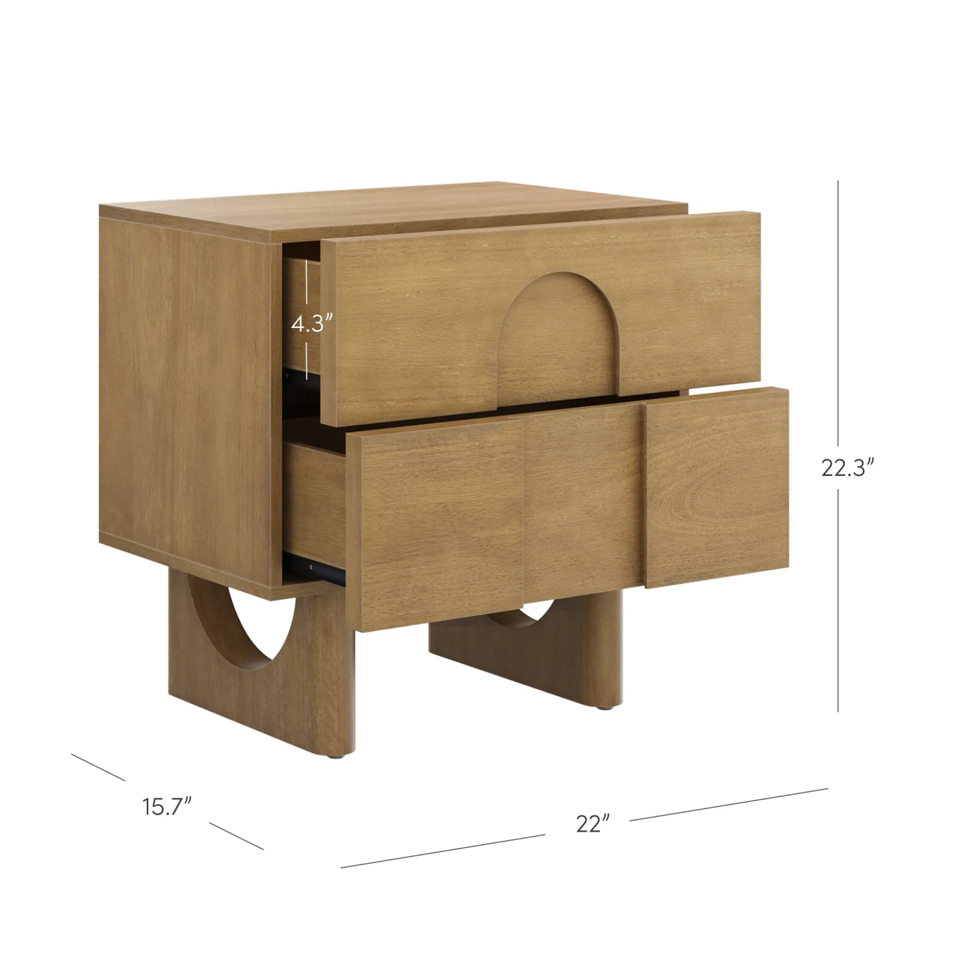 Wooden Bedside Table with Drawers and Solid Wood Legs Light Brown