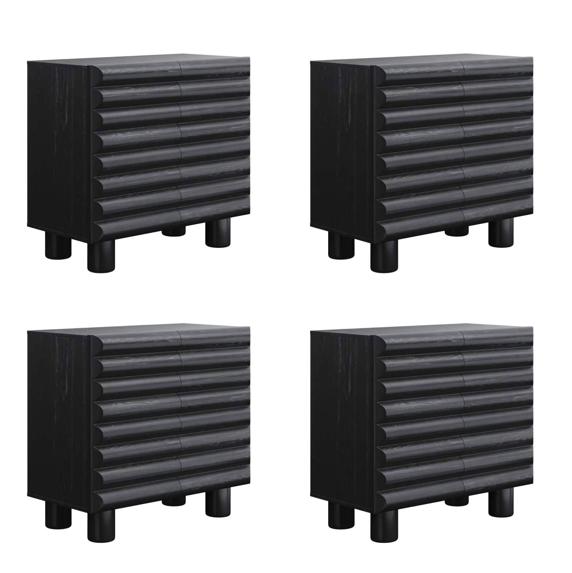 Wooden Credenza Cabinet with Sculpted Door Black (Set of 4)
