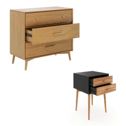 Wooden Dresser and 2 Nightstands Set Light Acacia/Black