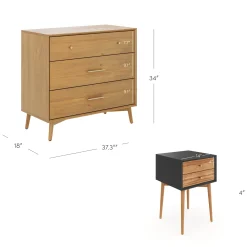 Wooden Dresser and 2 Nightstands Set Light Acacia/Black