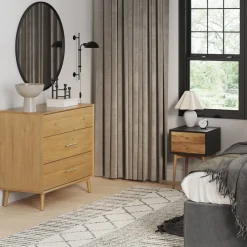Wooden Dresser and 2 Nightstands Set Light Acacia/Black
