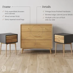 Wooden Dresser and 2 Nightstands Set Light Acacia/Black