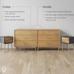 Wooden 2 Dressers and 2 Nightstands Set Light Acacia/Black