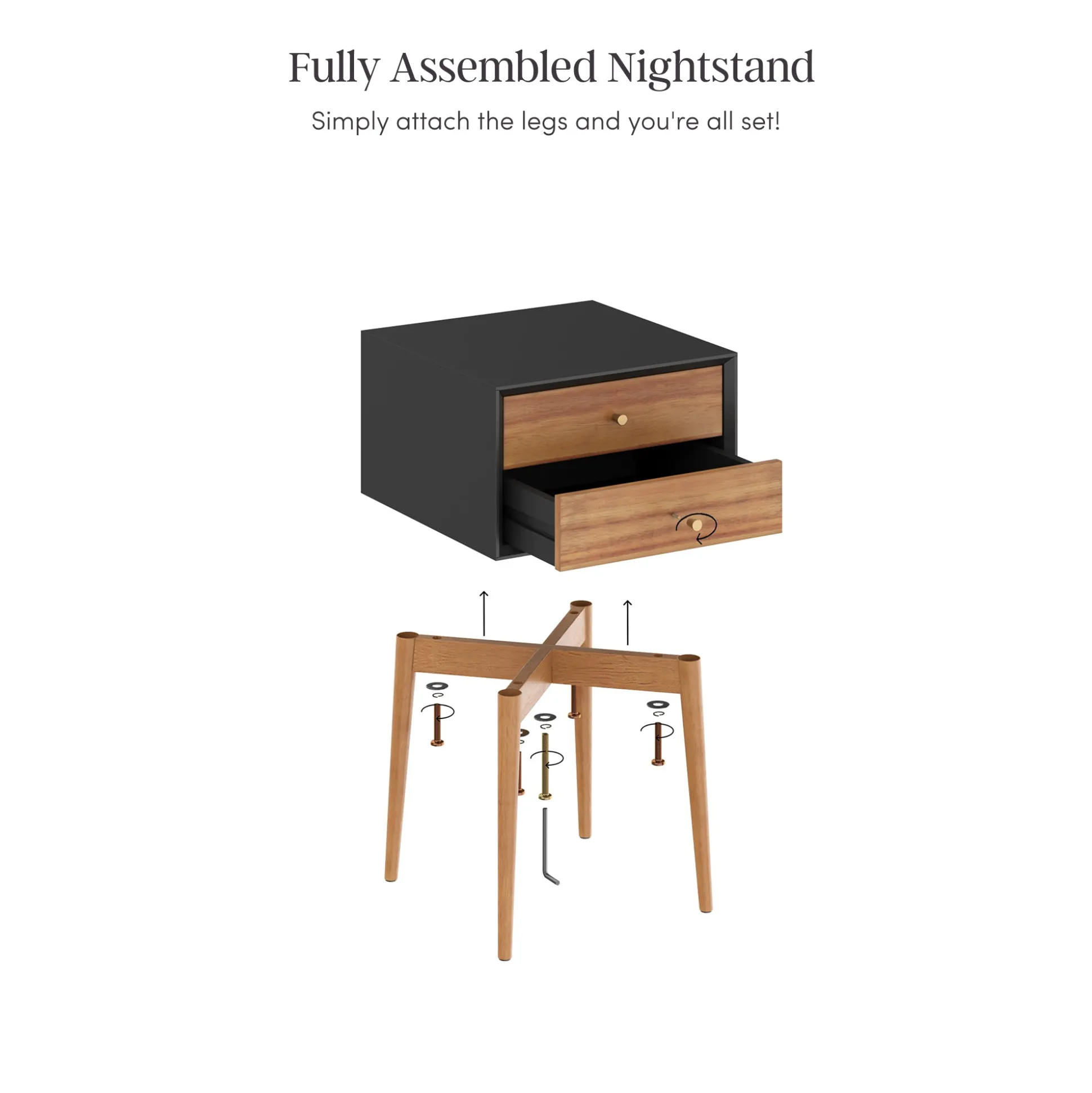 Wooden 2 Dressers and 2 Nightstands Set Light Acacia/Black