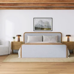 Wooden King Bed Frame with 2 Nightstands Set Gray/Light Brown