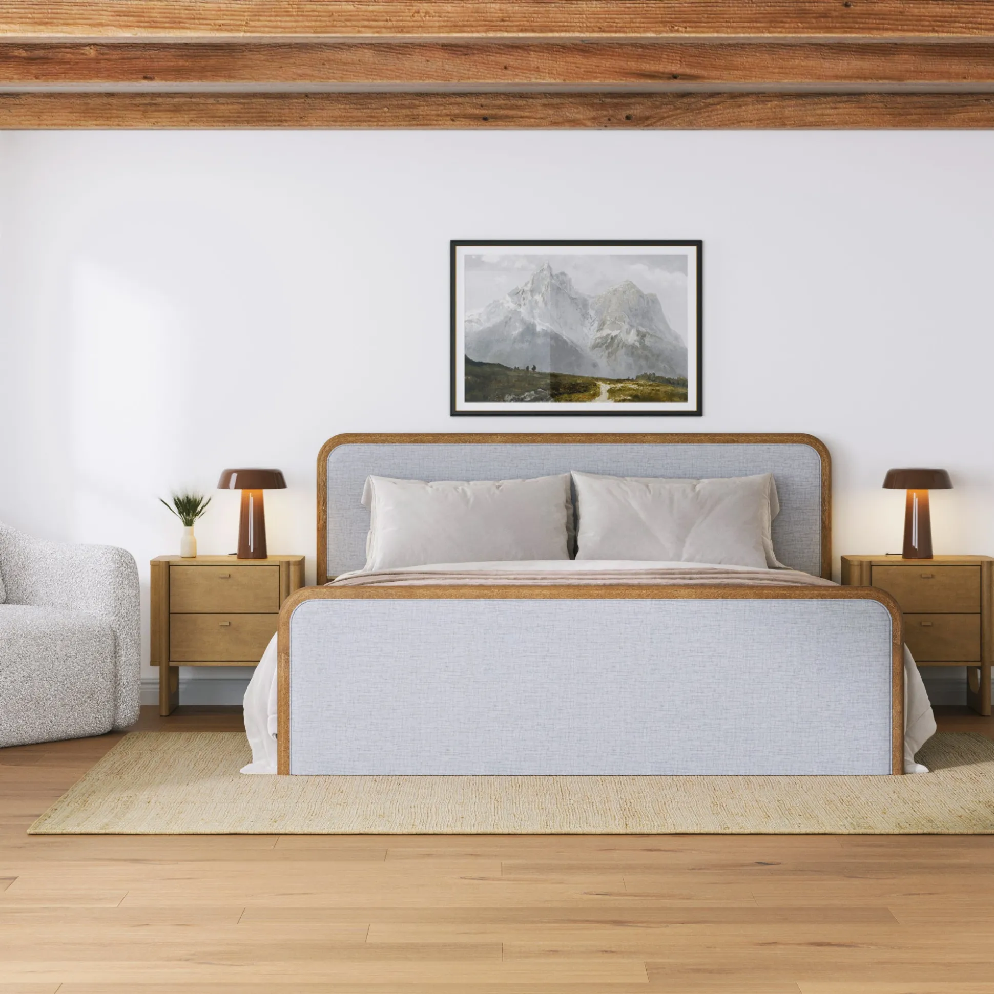Wooden King Bed Frame with 2 Nightstands Set Gray/Light Brown