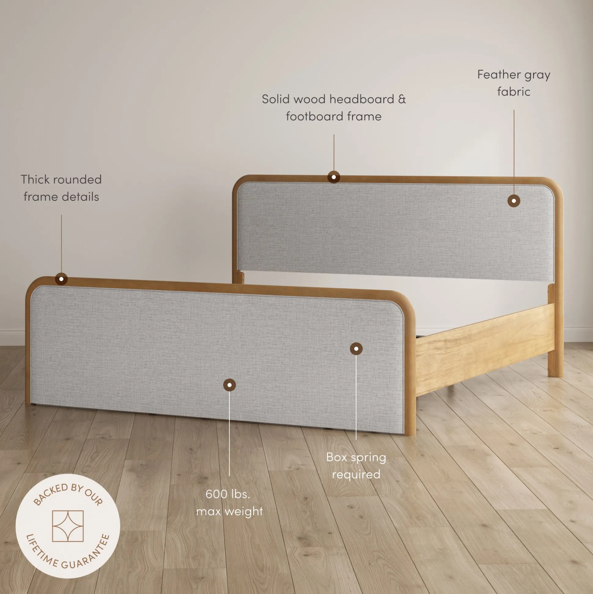 Wooden King Bed Frame with 2 Nightstands Set Gray/Light Brown