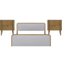 Wooden King Bed Frame with 2 Nightstands Set Gray/Light Brown
