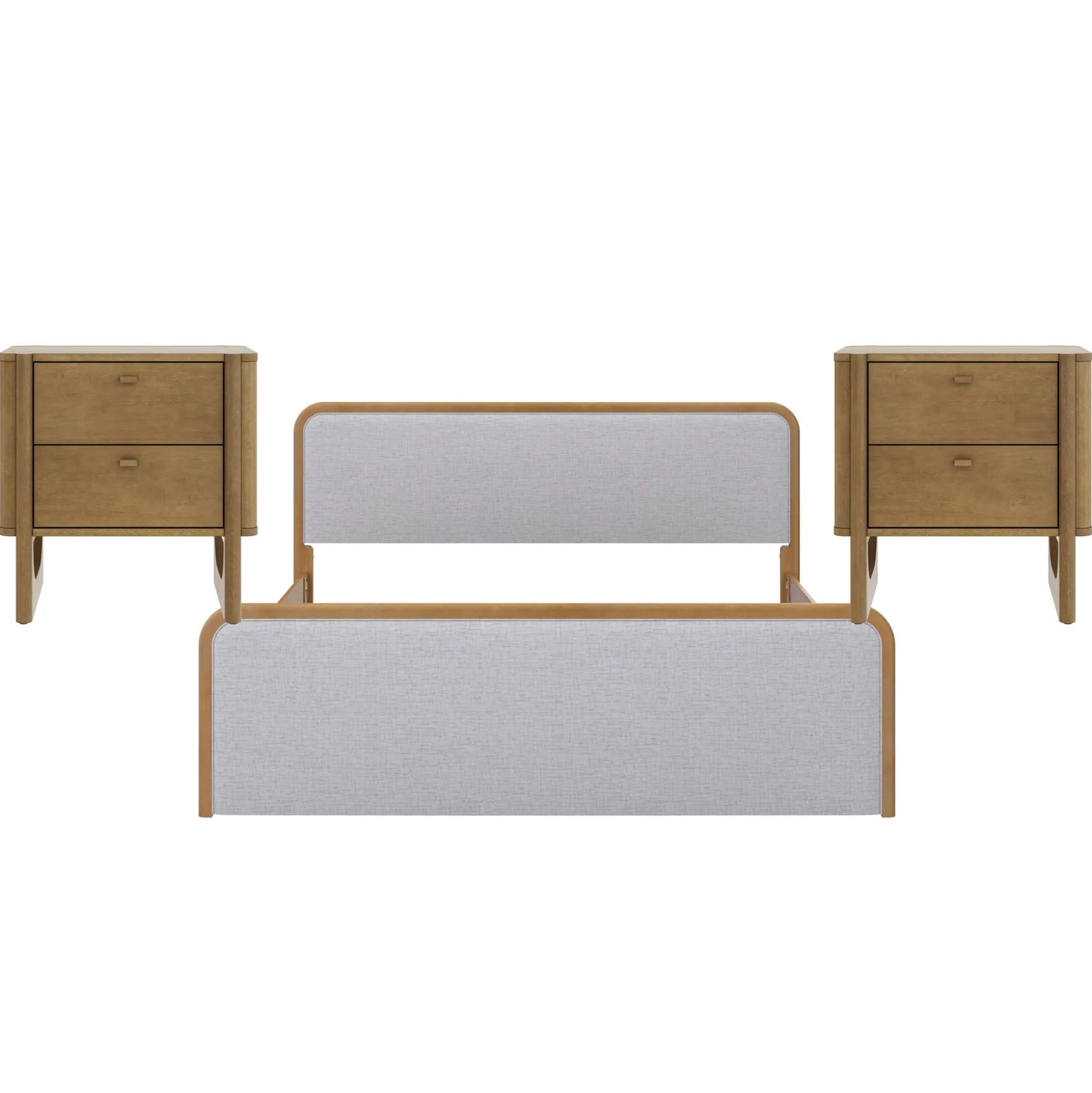 Wooden King Bed Frame with 2 Nightstands Set Gray/Light Brown