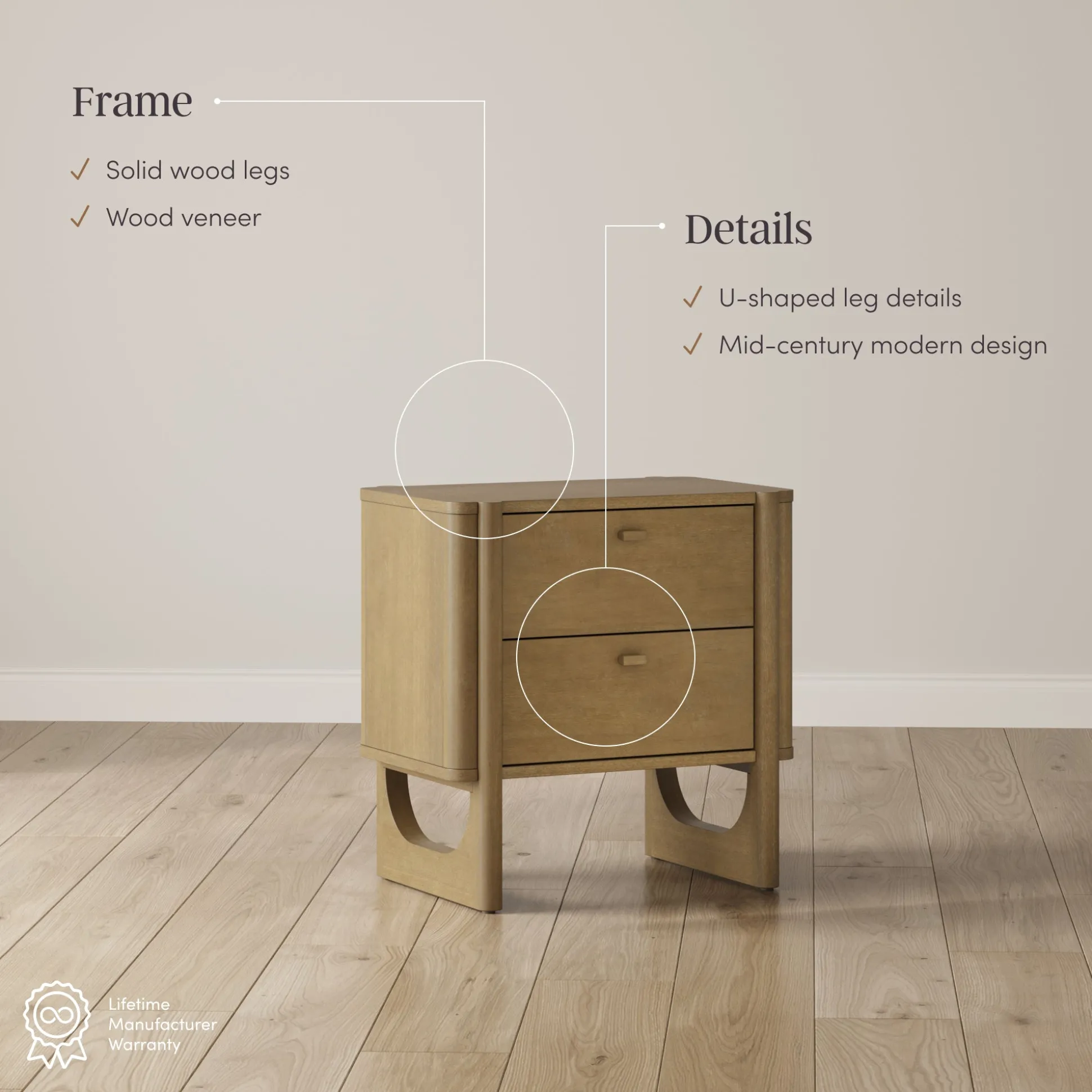Wooden King Bed Frame with 2 Nightstands Set Gray/Light Brown