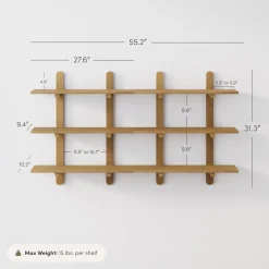 Wooden Mid Century Modern Modular Wall Shelving Light Brown (Set of 2)