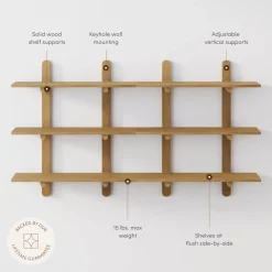 Wooden Mid Century Modern Modular Wall Shelving Light Brown (Set of 2)