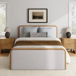 Wooden Queen Bed Frame with 2 Nightstands Set Gray/Light Brown
