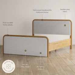 Wooden Queen Bed Frame with 2 Nightstands Set Gray/Light Brown