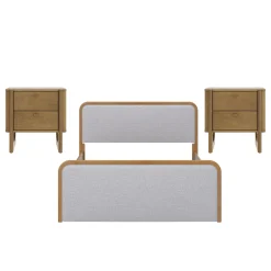 Wooden Queen Bed Frame with 2 Nightstands Set Gray/Light Brown