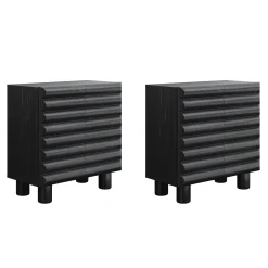 Wooden Sideboard Credenza Cabinet with Sculpted Door Black (Set of 2)