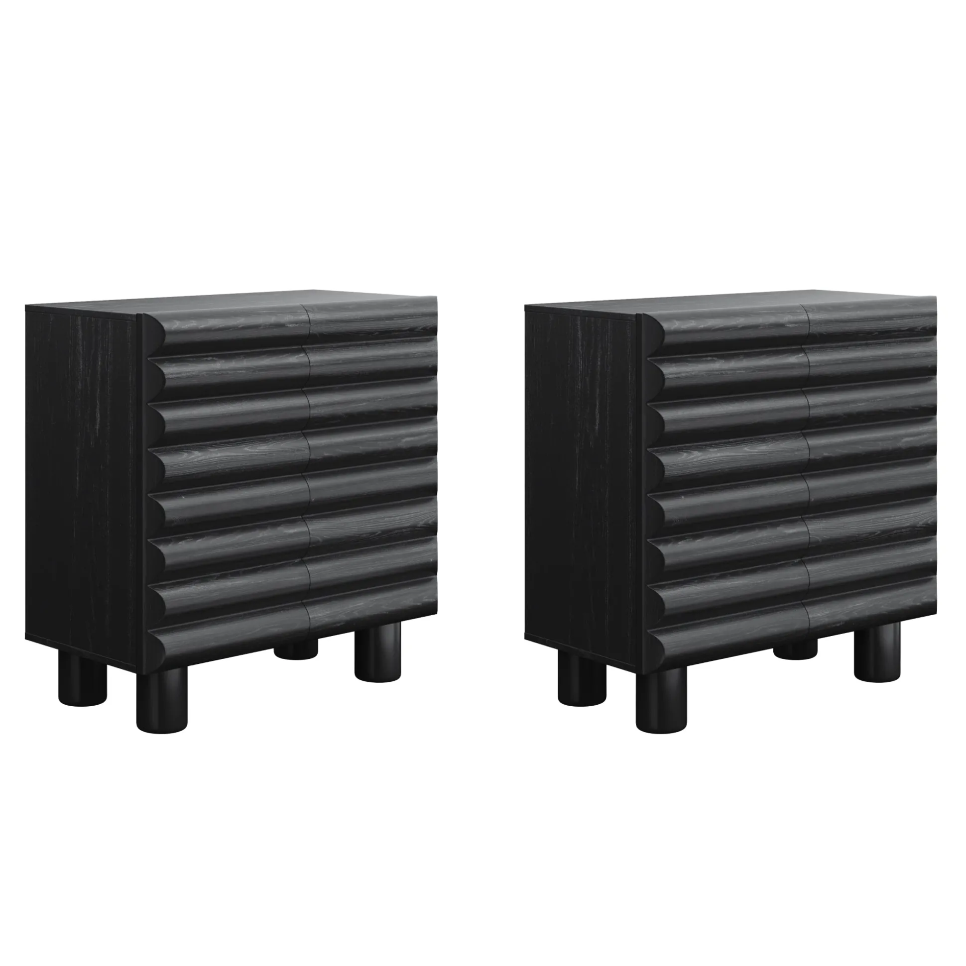 Wooden Sideboard Credenza Cabinet with Sculpted Door Black (Set of 2)