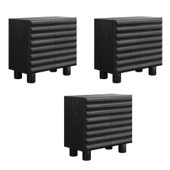 Wooden Sideboard Credenza Cabinet with Sculpted Door Black (Set of 3)