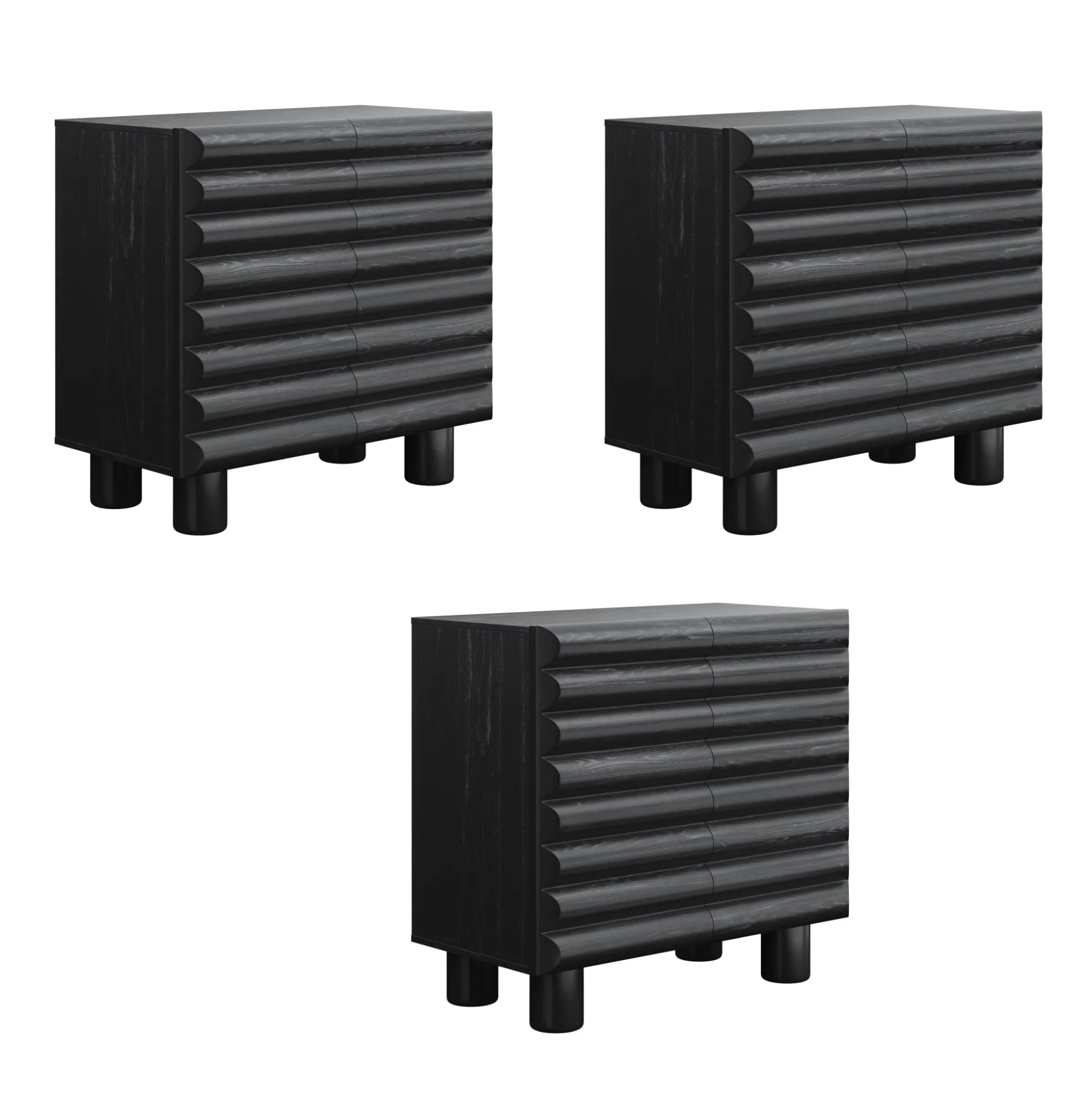 Wooden Sideboard Credenza Cabinet with Sculpted Door Black (Set of 3)
