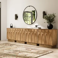 Wooden TV Console with Antique Carved Doors for TVs up to 100