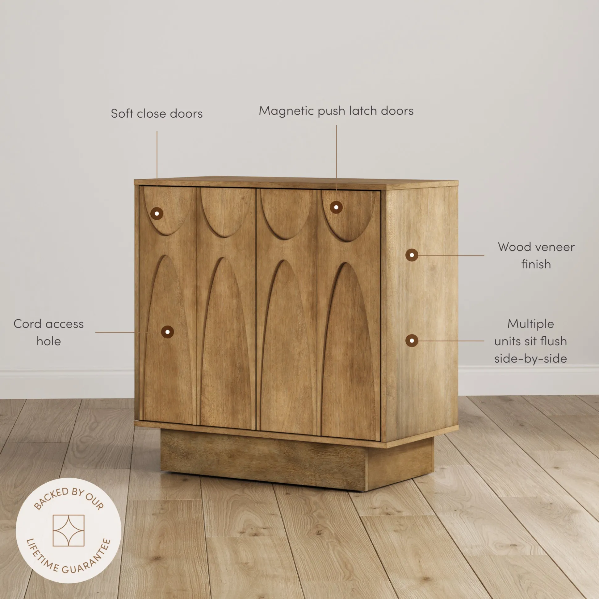 Wooden TV Console with Antique Carved Doors for TVs up to 100" Light Brown