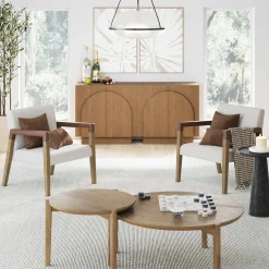 Wood & Faux Leather Accent Chairs (Set of 2)