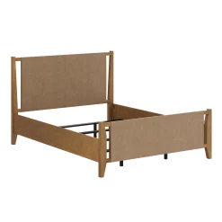 Wood & Faux Leather Bed Frame with Headboard Light Brown | Size Queen
