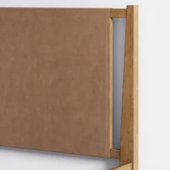 Wood & Faux Leather Bed Frame with Headboard Light Brown | Size King