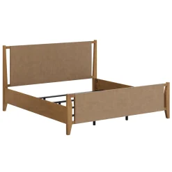 Wood & Faux Leather Bed Frame with Headboard Light Brown | Size King