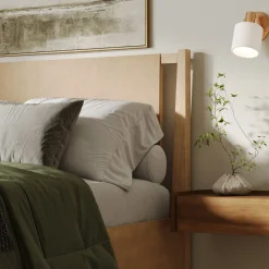 Wood & Faux Leather Bed Frame with Headboard Light Brown | Size King