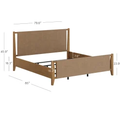 Wood & Faux Leather Bed Frame with Headboard Light Brown | Size King