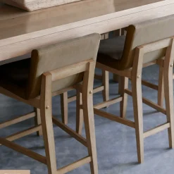 Wood Faux Leather Counter Height Bar Stool Light Brown