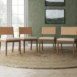 Wood & Faux Leather Dining Chairs Light Brown (Set of 4)