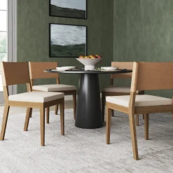 Wood & Faux Leather Dining Chairs Light Brown (Set of 4)