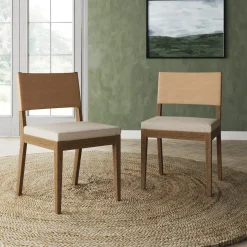 Wood & Faux Leather Dining Chairs Light Brown (Set of 2)