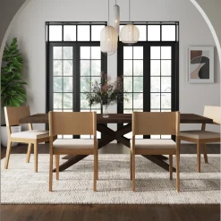 Wood & Faux Leather Dining Chair Light Brown