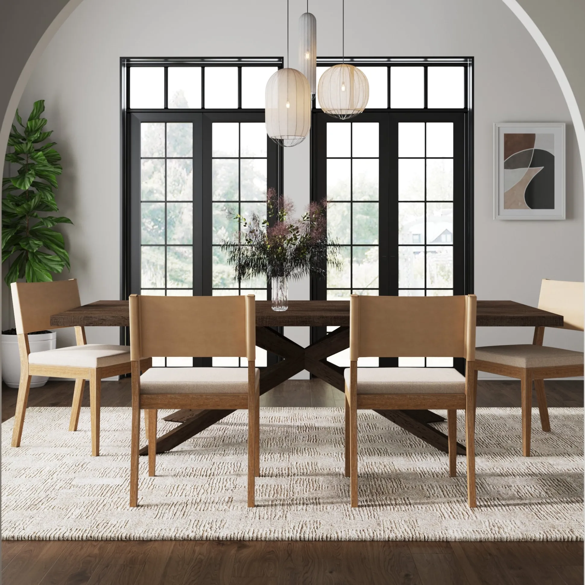 Wood & Faux Leather Dining Chair Light Brown