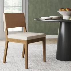 Wood & Faux Leather Dining Chair Light Brown
