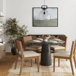 Wood & Faux Leather Dining Chair Light Brown